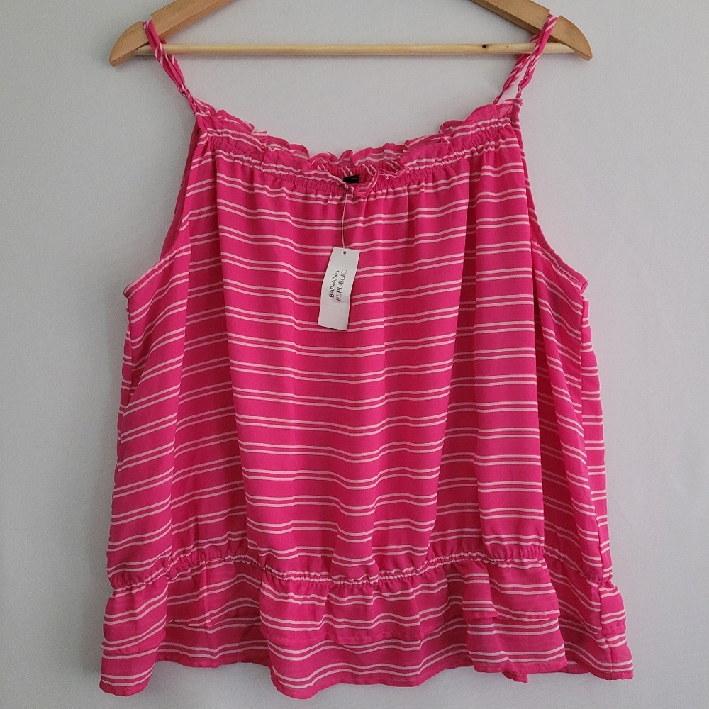 New Banana Republic Cami Blouse Top XL Peplum Ruffle Chiffon Flowy Strappy Pink